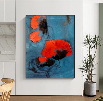 abstracto floral rojo de Palette Knife arte de la pared textura minimalista Pinturas al óleo